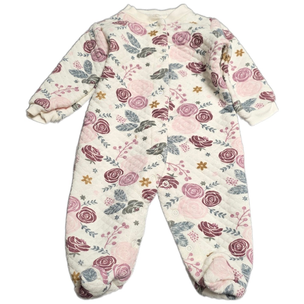 Chickpea Quilted Floral Footie Pajamas Baby Girl's Size 0-3 Months Pink‎ Roses